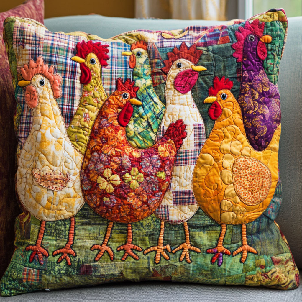Colorful Cluckers Quilted Pillow Case Nice Pillow Covers Best Chicken Lover Gift Ideas