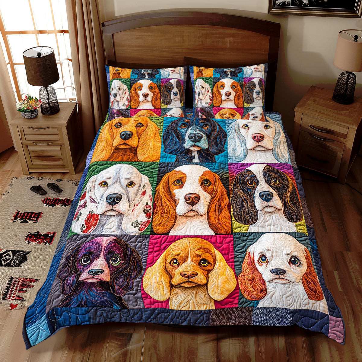 Colorful Cocker Spaniel Holiday Xmas Quilted Bedding Set Romantic Christmas Gifts For Newlyweds