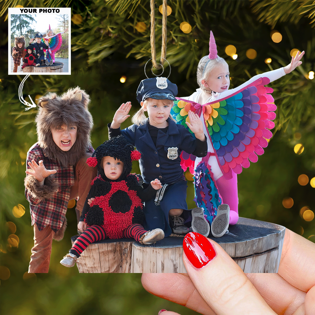 Colorful Costume Crew Personalized Photo Mica Ornament Gift For Family Family Members