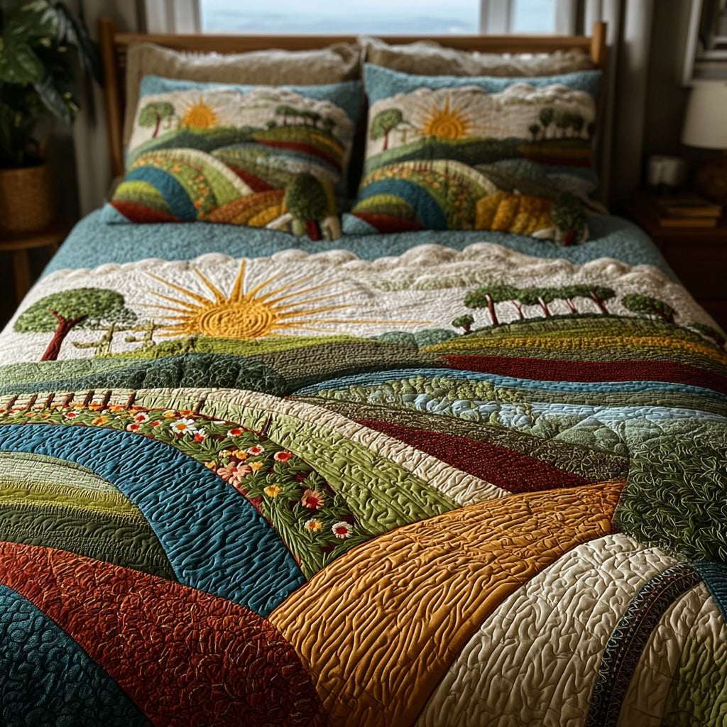 Colorful Country Road Quilted Bedding Set Cute Room Decor Good Family Christmas Present