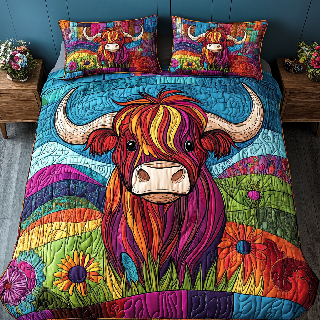Colorful Cow Quilted Bedding Set Lovely Bedroom Gift Idea for Housewarming