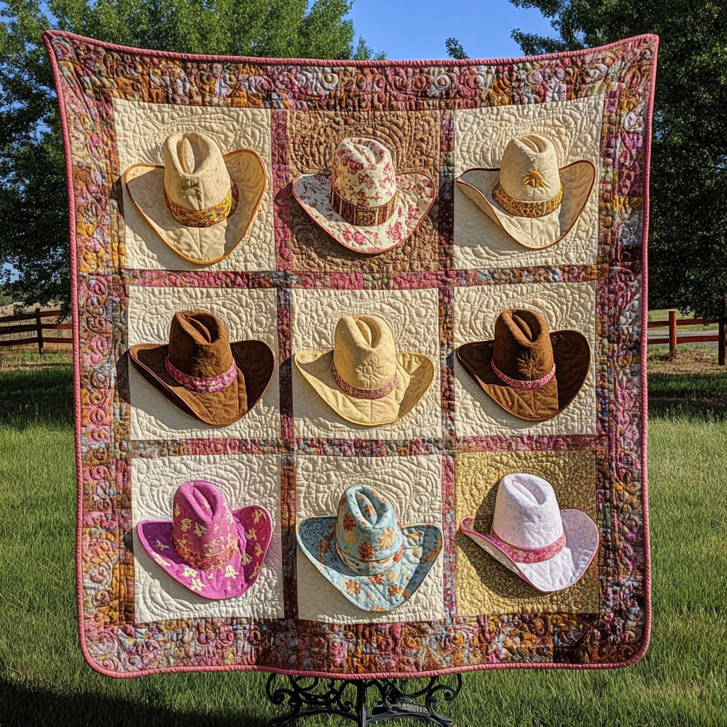 Colorful Cowboy Hats Quilted Blanket Christmas Holiday Best Gifts For Cowboys
