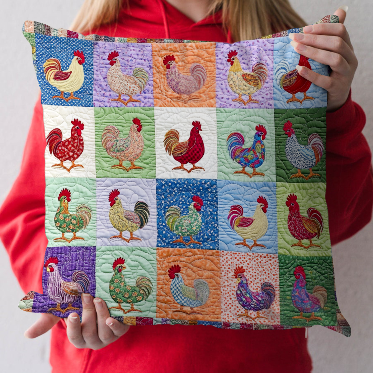 Colorful Crowing Quilted Pillow Case Quilted Christmas Pillow Cover