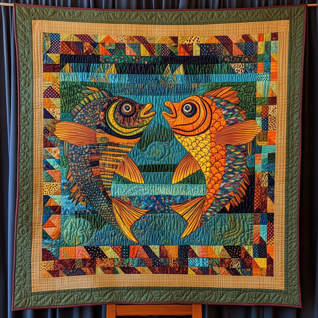 Colorful Currents Quilted Blanket Christmas Holiday Gifts For Fishing Lovers