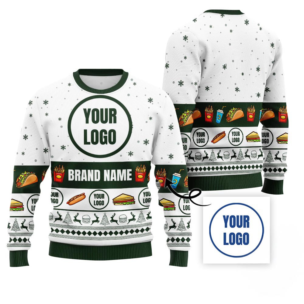 Colorful Custom Ugly Xmas Sweater For Fast Food Restaurant Family Gifts For Christmas