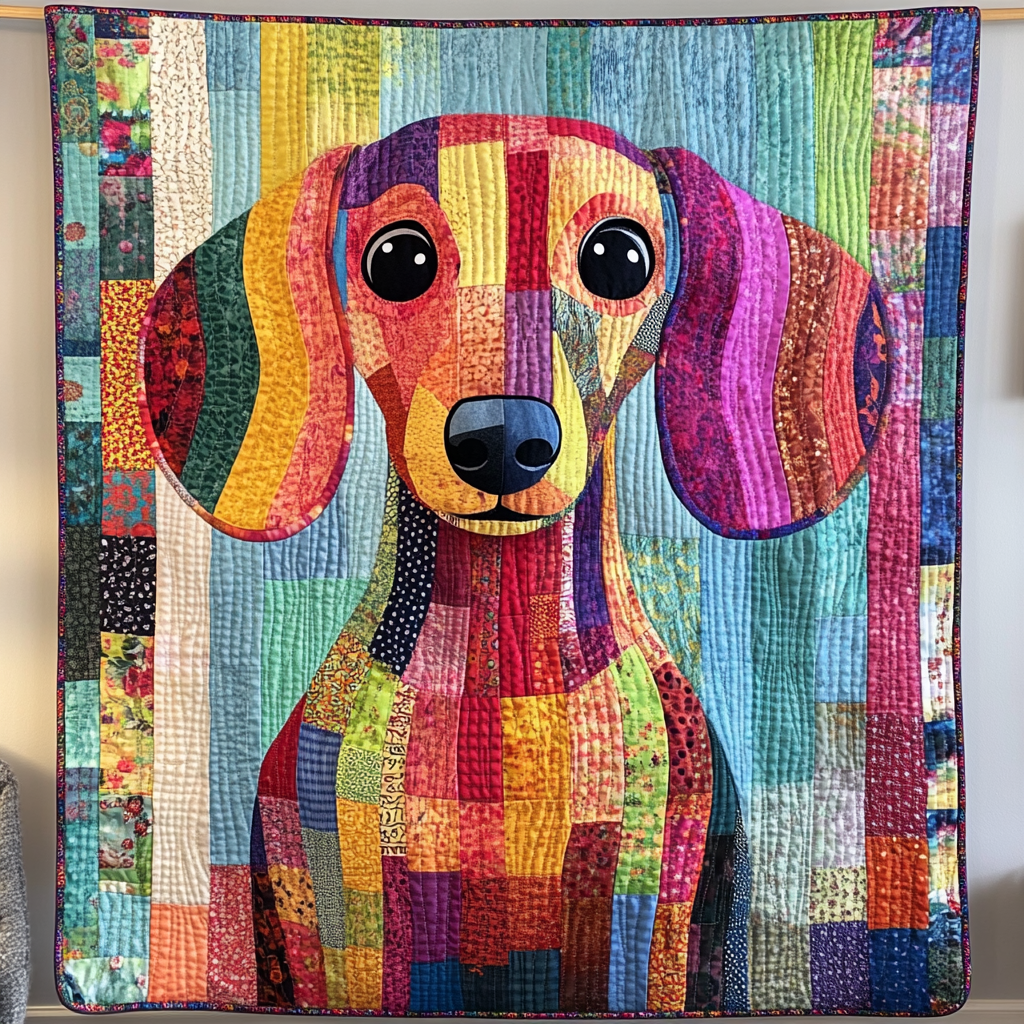 Colorful Dachshund Charm Quilted Blanket Presents For Dog Lovers