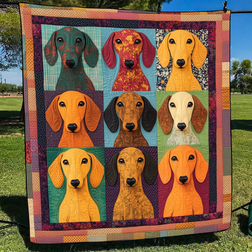 Colorful Dachshund Quilted Blanket Pop Art Dog Cozy Bedding Warm Throw Best Gift Wiener Dog Fans