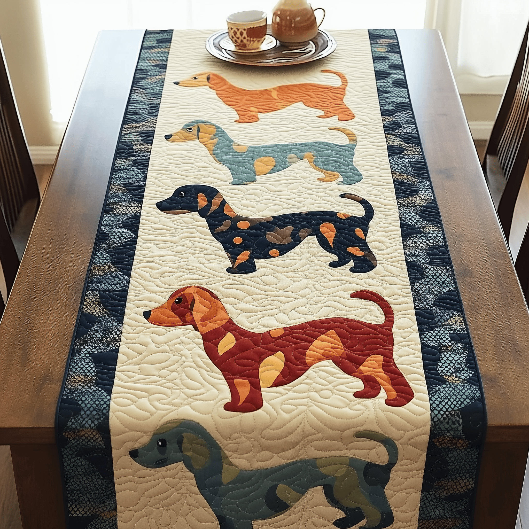 Colorful Dachshund Quilted Table Runner Home Decorations Dachshund Products Merchandise