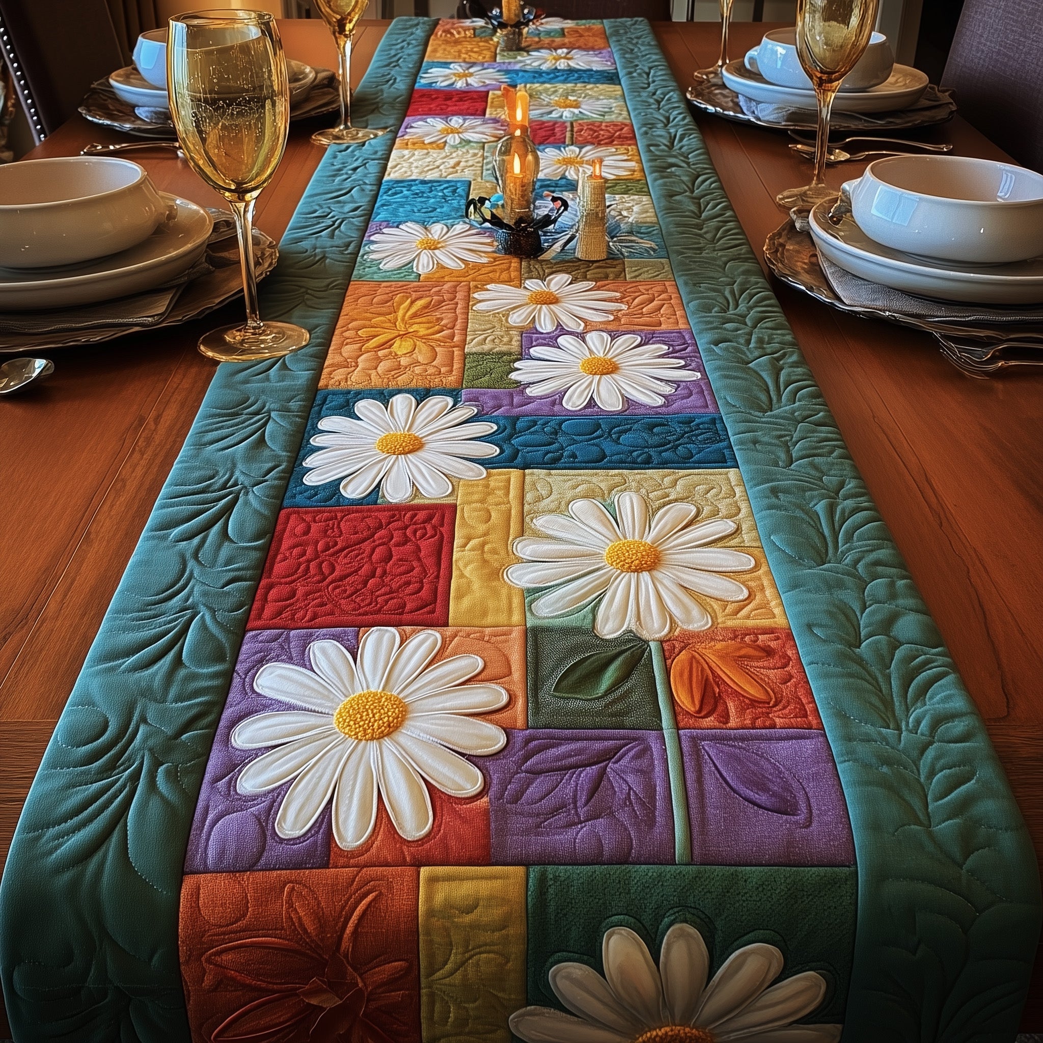 Colorful Daisy Quilted Table Runner Christmas Table Runner Decoration