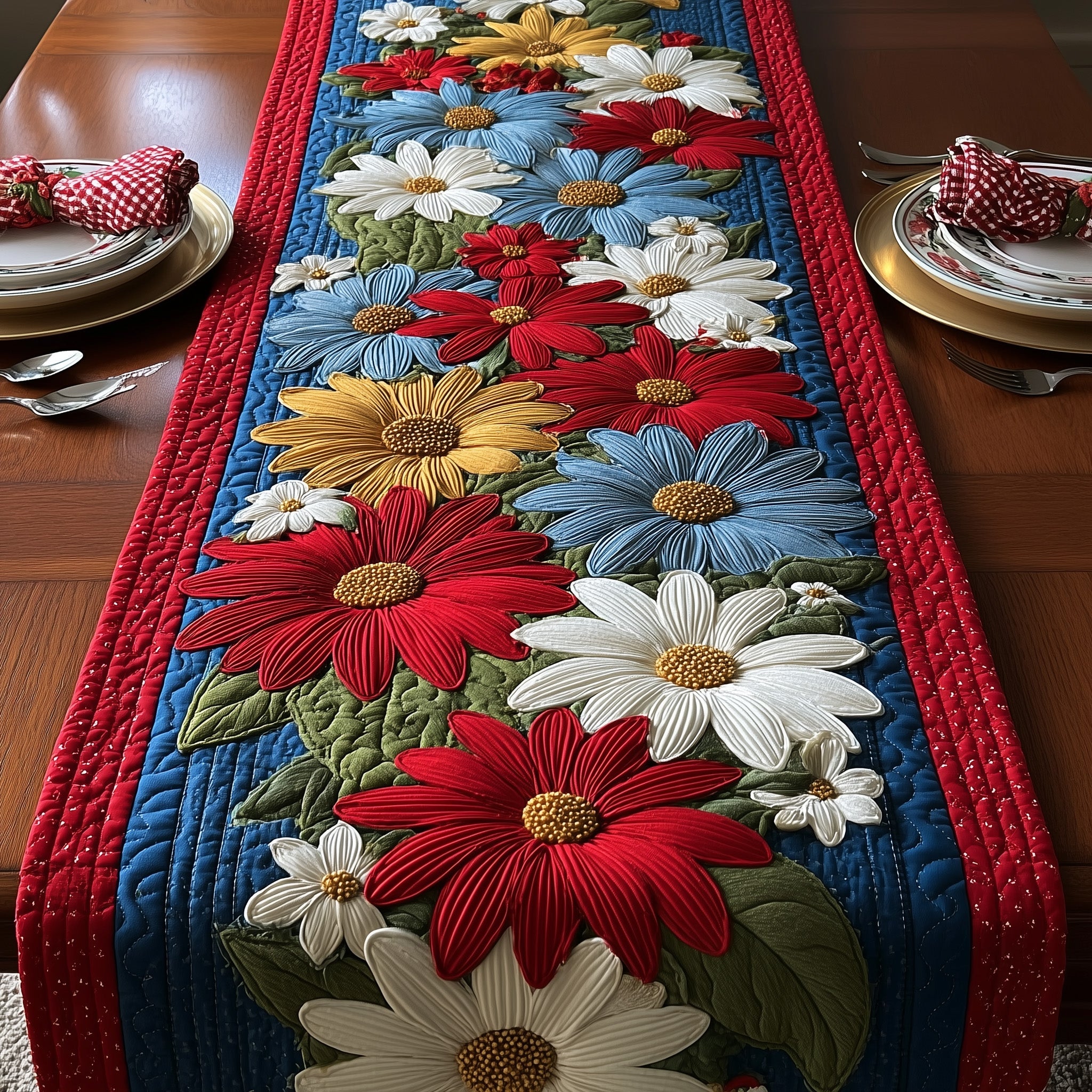 Colorful Daisy Quilted Table Runner Winter Table Runner