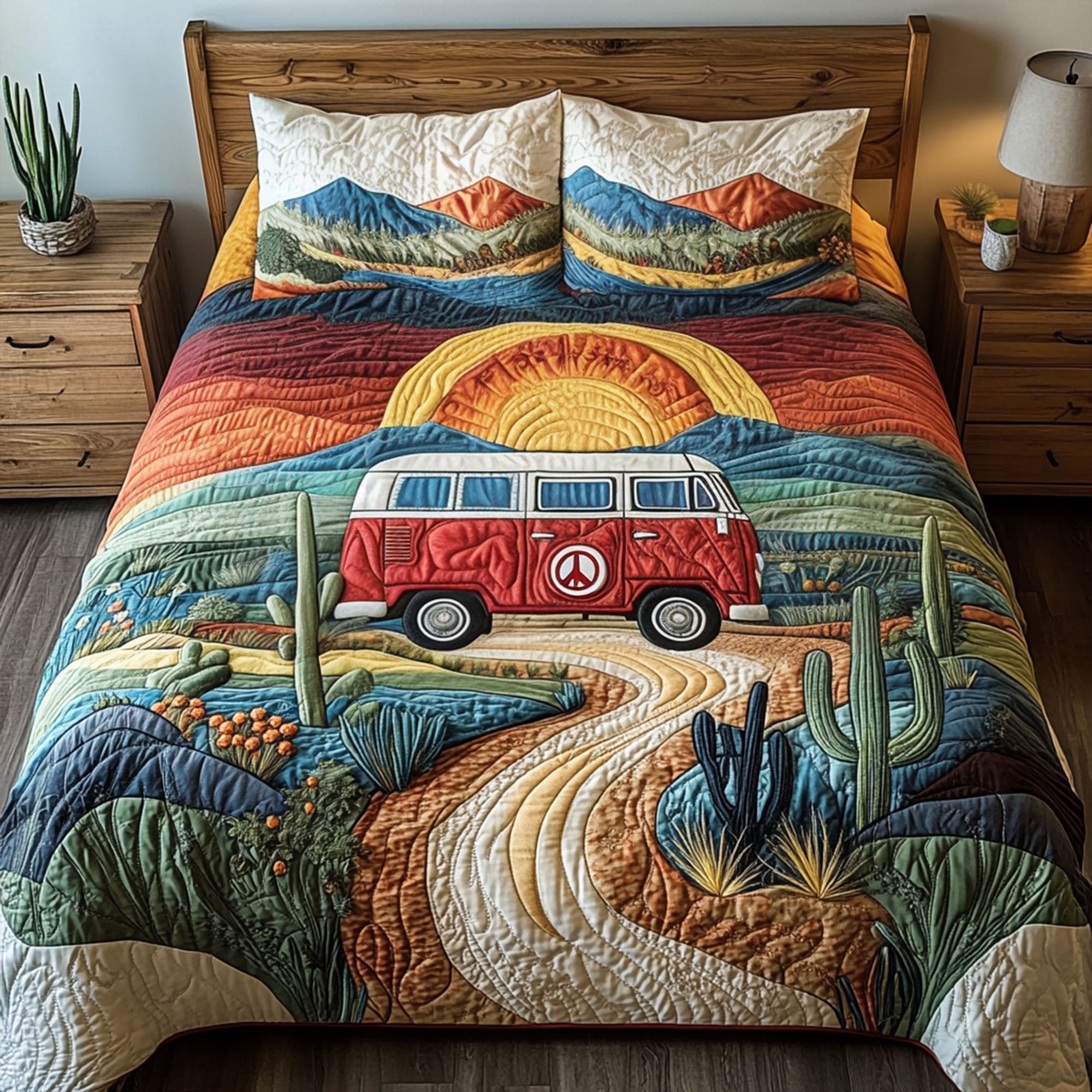 Colorful Desert Ride Quilted Bedding Set Bedroom Decor Best Gifts For The Hippie In Your Life