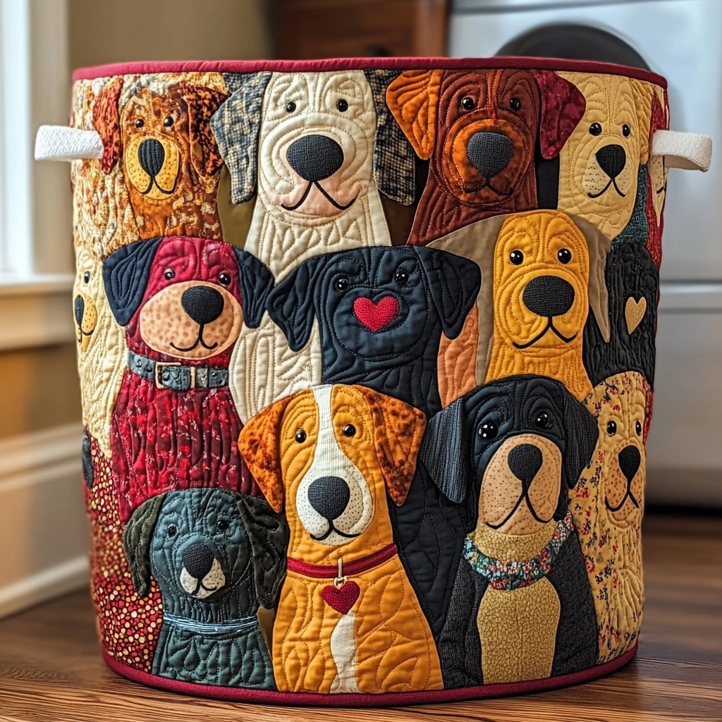 Colorful Dogs Quilted Laundry Basket Perfect Quilted Laundry Basket Gift for Family and Friends