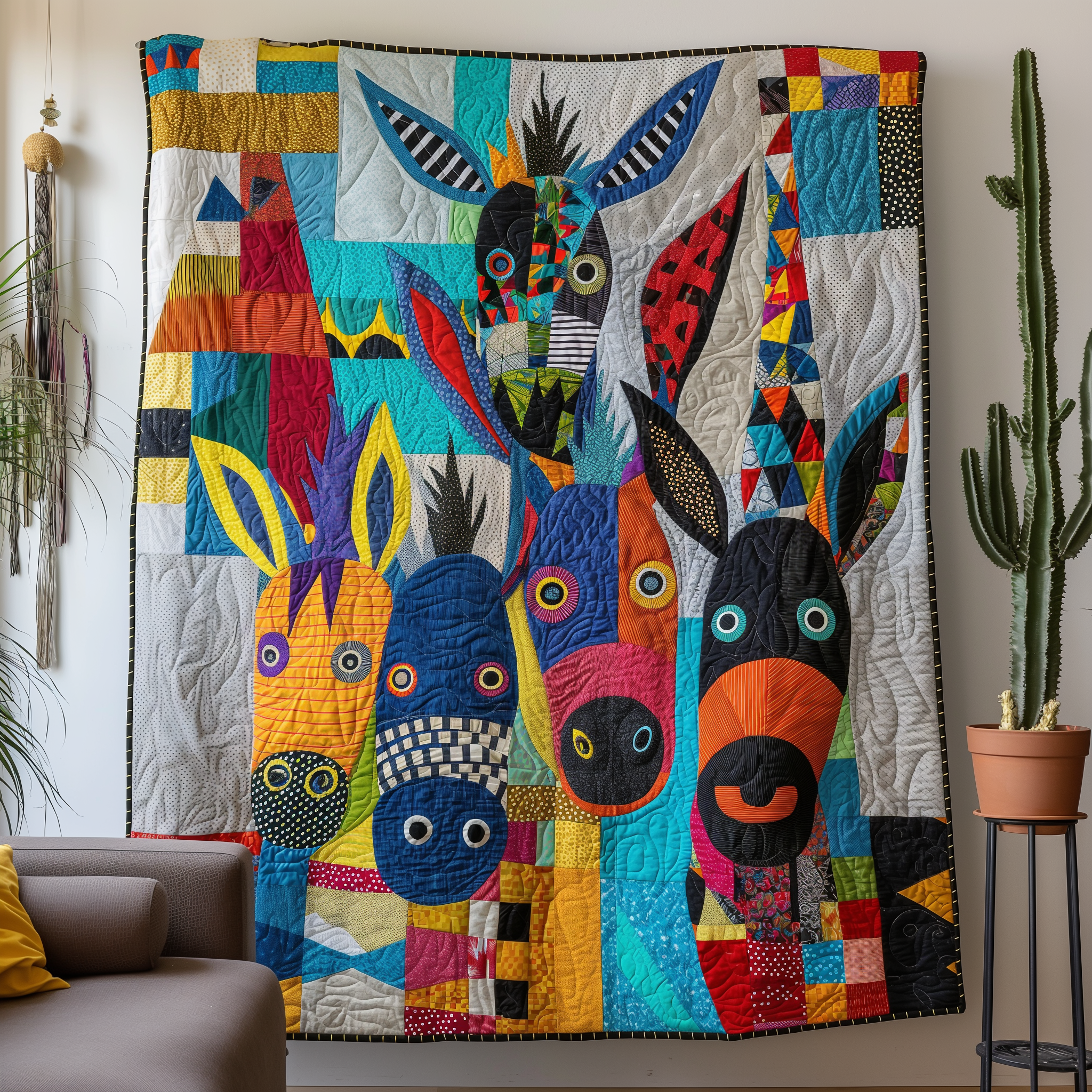 Colorful Donkey Delight Quilted Blanket Gifts For Donkey Lovers