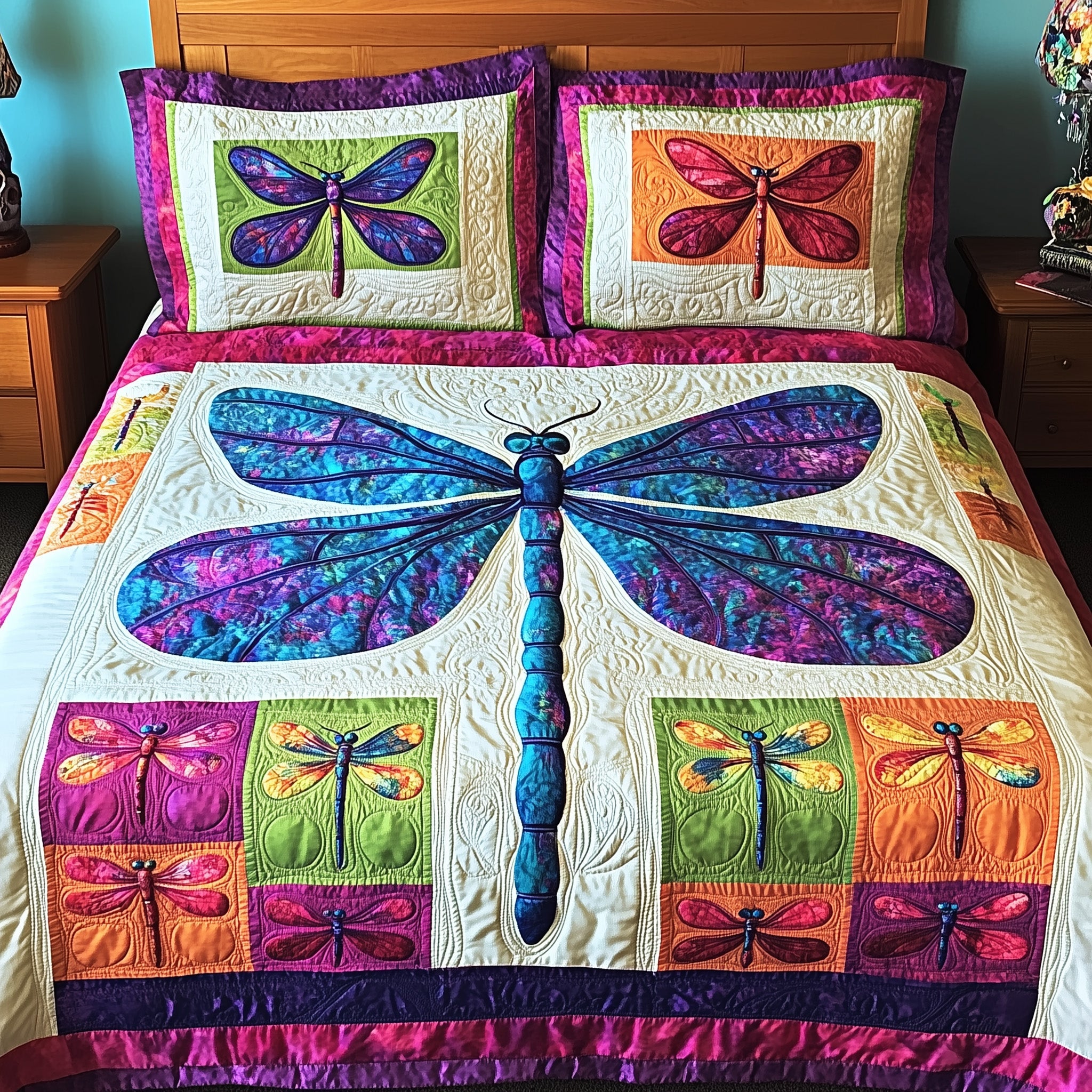 Colorful Dragonfly Dreams Quilted Bedding Set Duvet Cover Bed Sheet Best Dragonfly Lover Gifts For Her