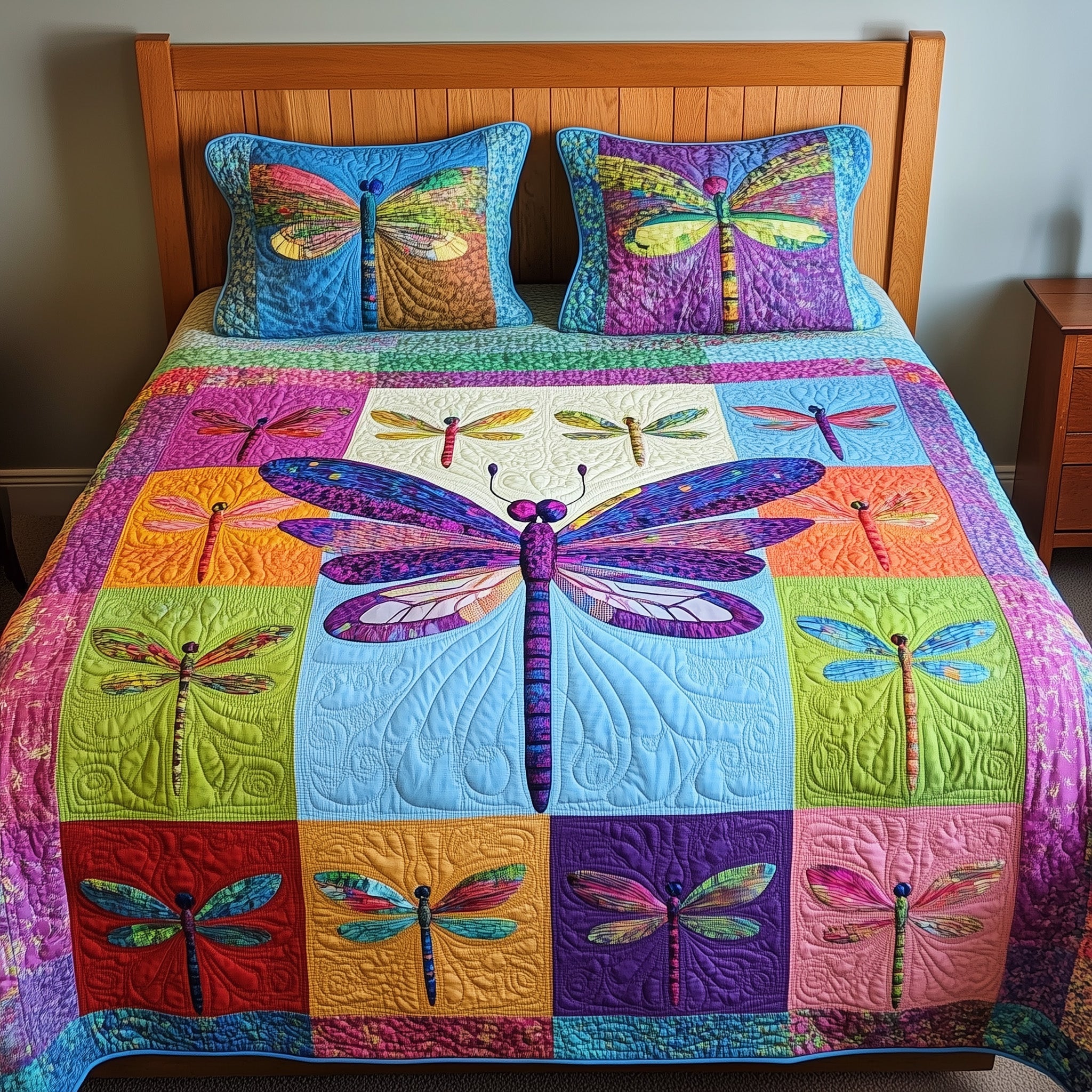 Colorful Dragonfly Dreams Quilted Bedding Set Duvet Cover Bed Sheet Dragonfly Gifts For Him