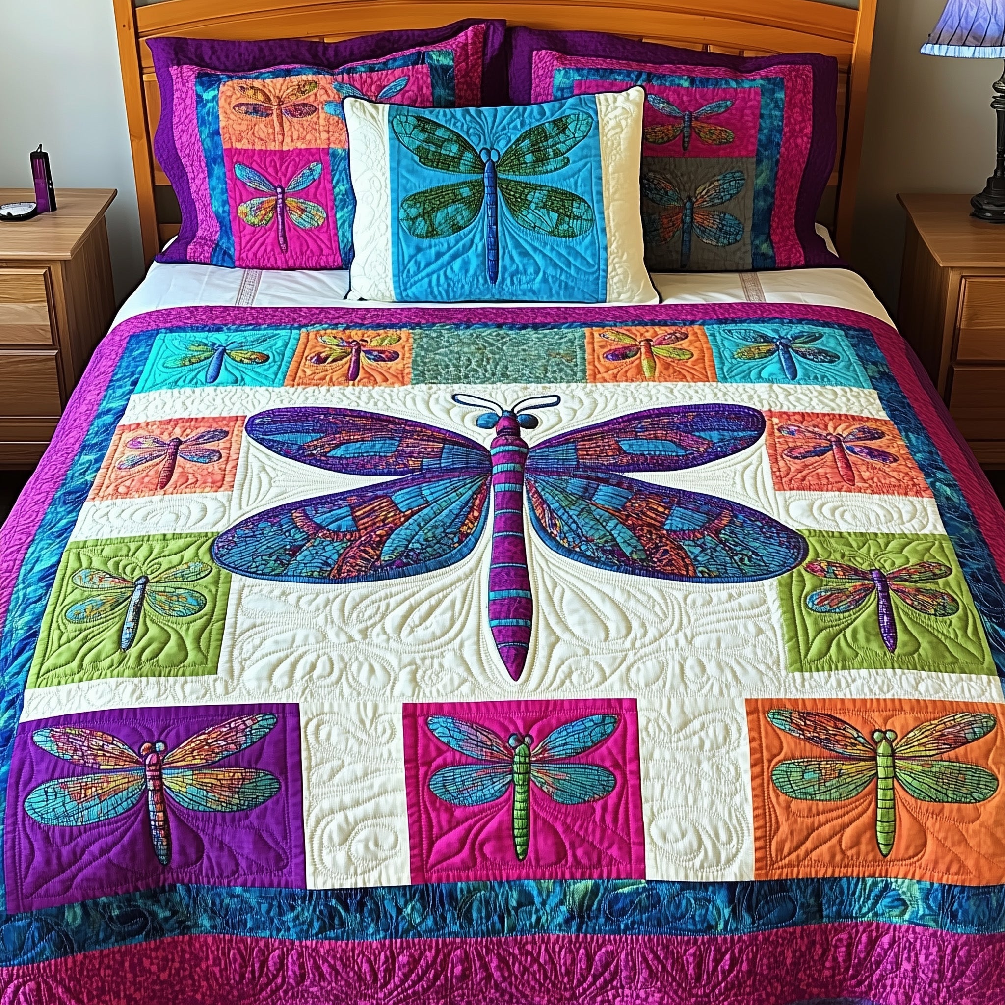 Colorful Dragonfly Dreams Quilted Bedding Set Duvet Cover Bed Sheet Dragonfly Gifts For Men