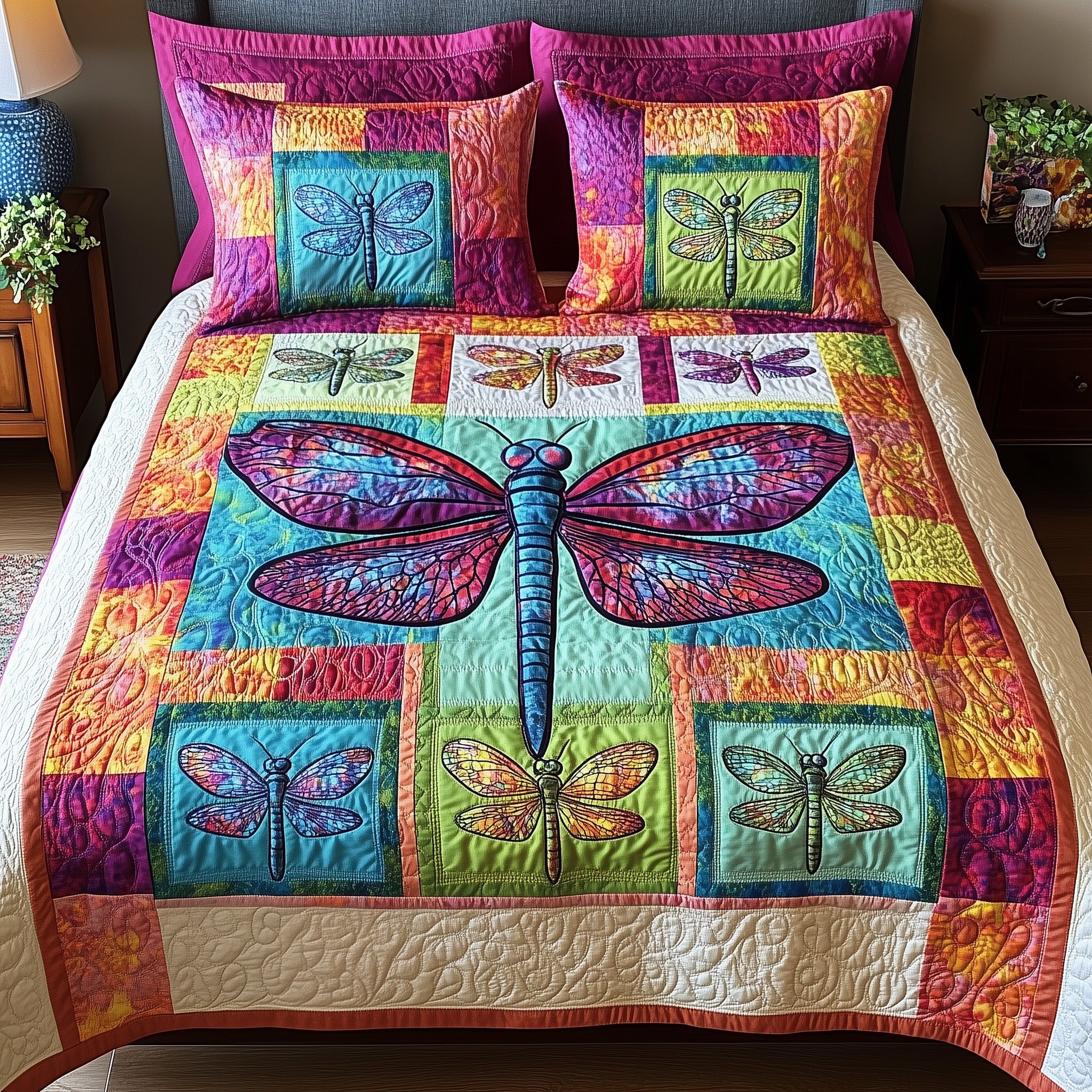 Colorful Dragonfly Dreams Quilted Bedding Set Duvet Cover Bed Sheet Great Dragonfly Lover Gift Ideas