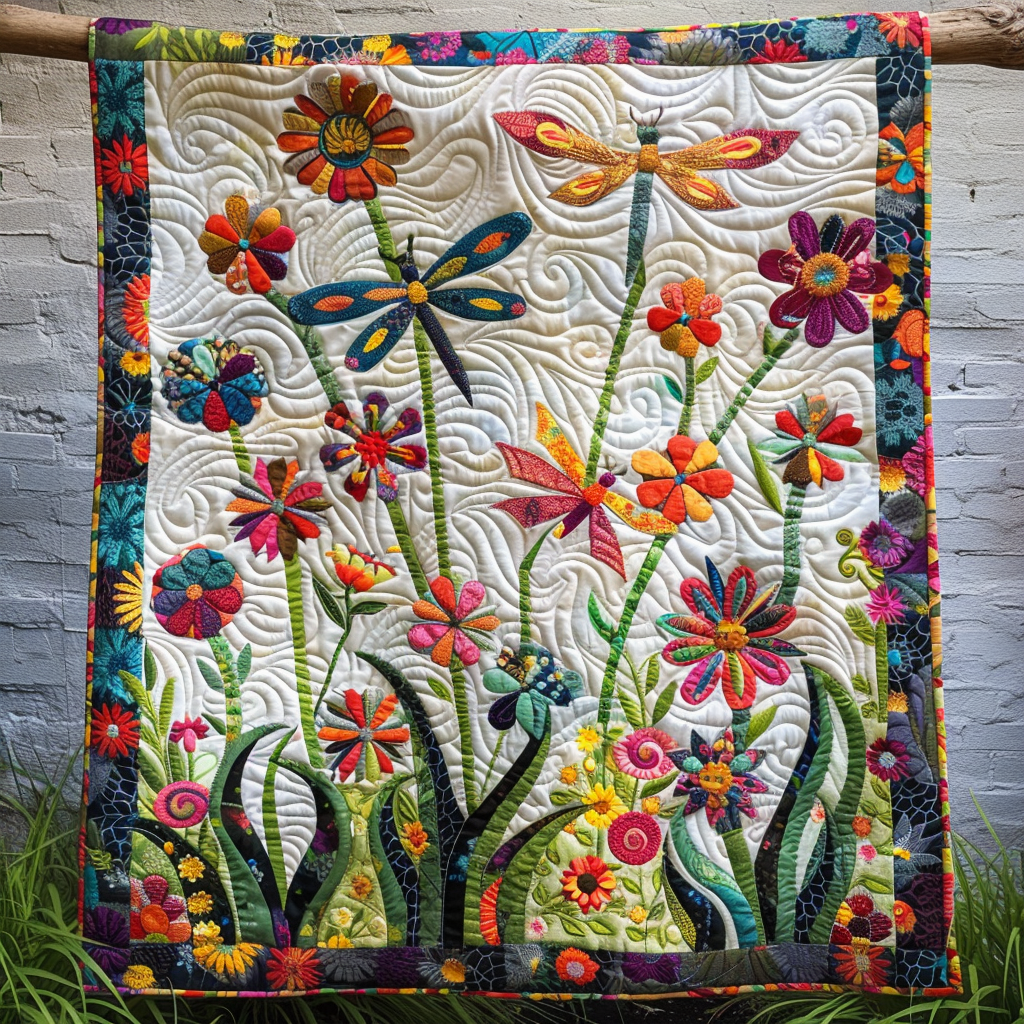 Colorful Dragonfly Mystique Quilted Blanket Gift For Dragon Lover