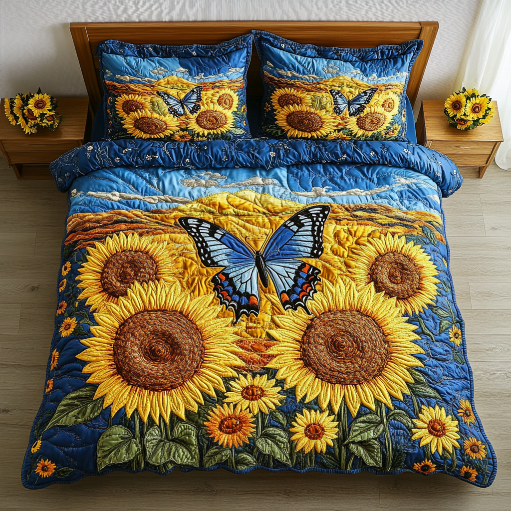 Colorful Drift Quilted Bedding Set Cute Room Decor Butterfly Gifts For Girlfriend
