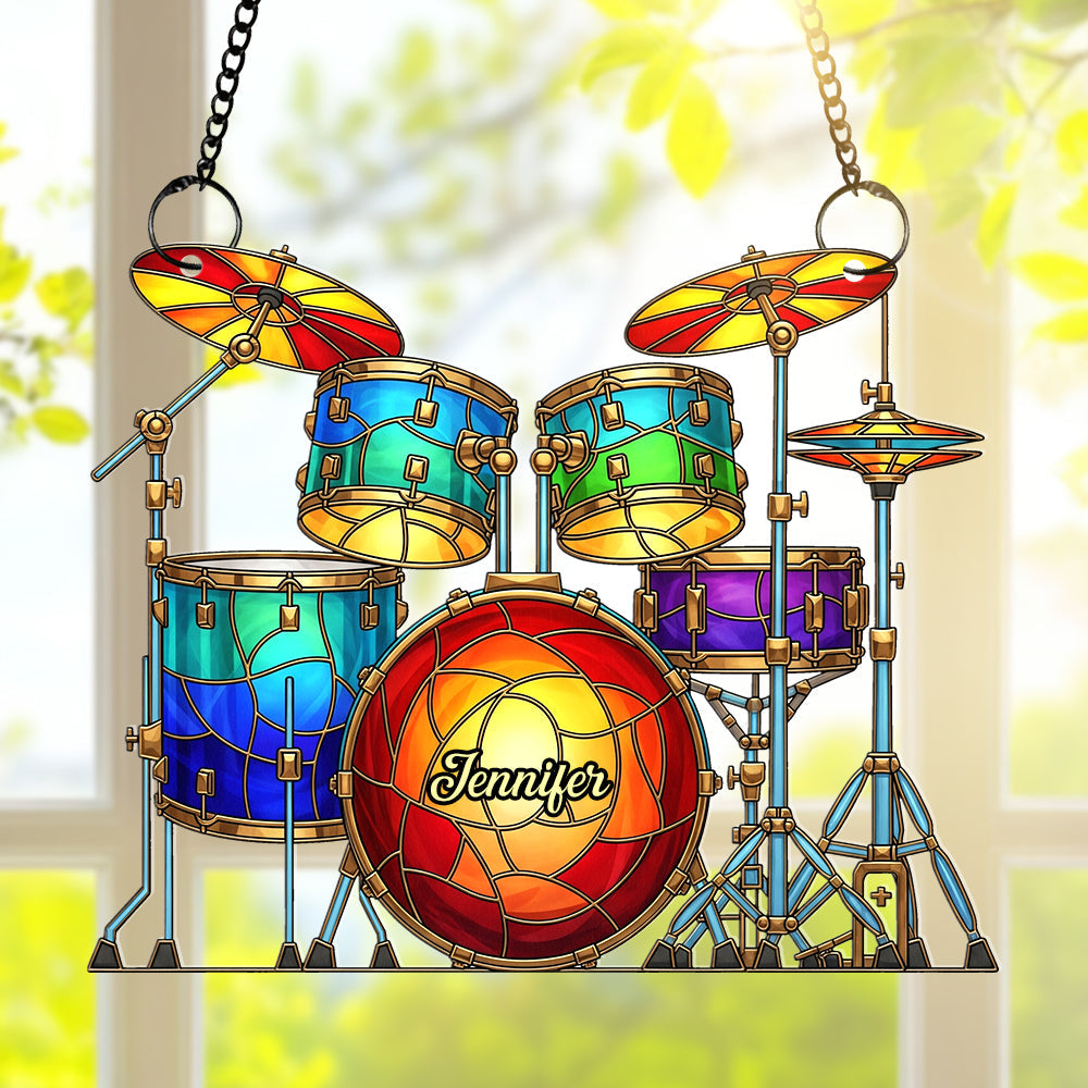 Colorful Drum Kit Suncatcher Ornament - Personalized Christmas Gifts For Drum Kit Lovers - Holiday Tree Decoration Gift-1 Colorful Drum Kit Suncatcher Ornament - Personalized Christmas Gifts For Drum Kit Lovers - Holiday Tree Decoration Gift-1