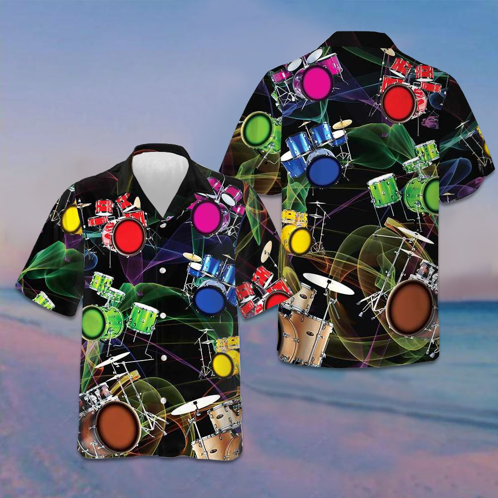 Colorful Drum Tropical Hawaiian Shirt Beach Button Up Gifts For Drummers