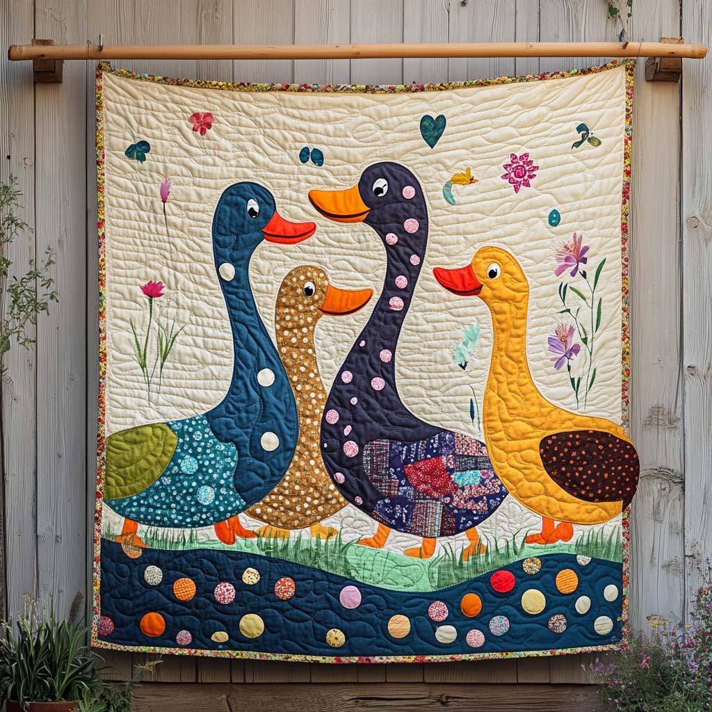 Colorful Ducks Quilted Blanket Duck Gifts For Duck Lovers