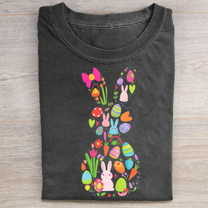 Colorful Easter Egg Bunny Graphic T-Shirt Holiday Merch Best Gift For Easter Lovers