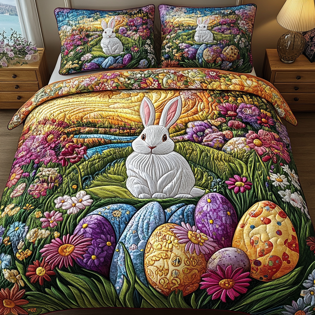 Colorful Easter Retreat Quilted Bedding Set Unique Bed Sheet Set Easter Gifts For Men