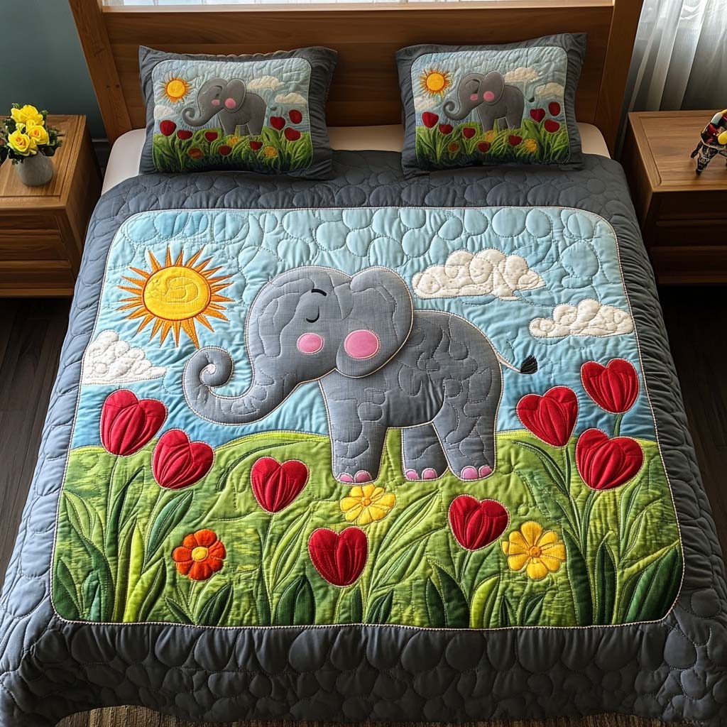 Colorful Elephant Quilted Bedding Set Bedspread Set Top Gifts For Elephant Lovers