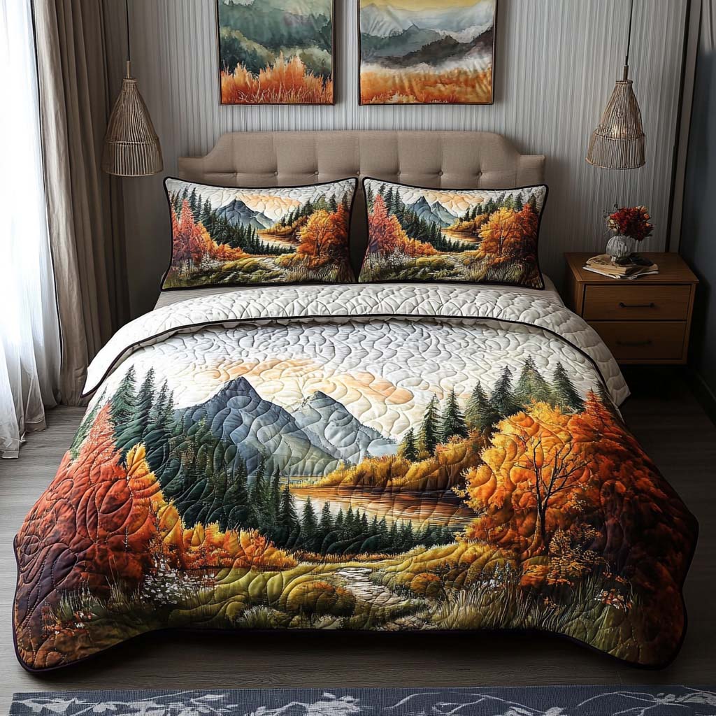 Colorful Fall Trail Quilted Bedding Set Aesthetic Room Decor Cute Fall Gifts