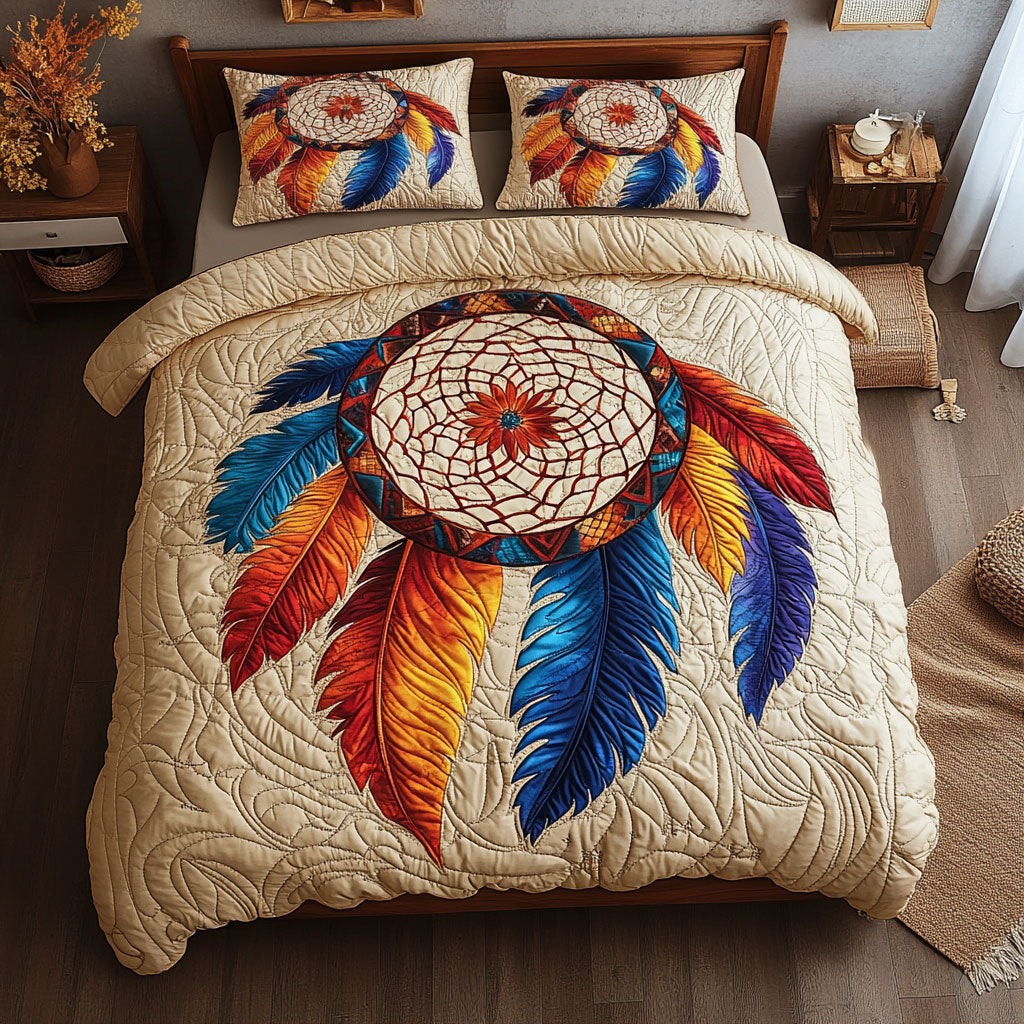 Colorful Feather Dreamcatcher Quilted Bedding Set Duvet Cover Bedspread Best Gifts For Women