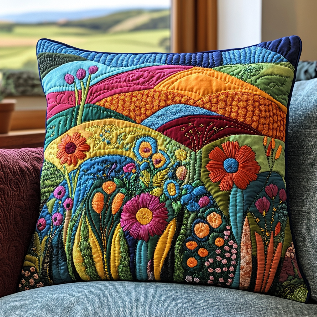 Colorful Field Quilted Pillow Case Nice Pillow Covers Christmas Flower Gifts