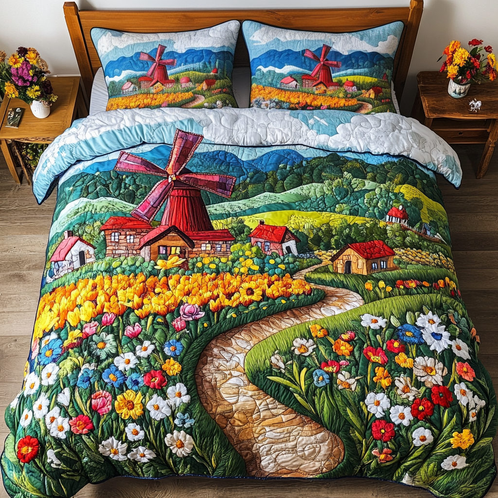 Colorful Fields Quilted Bedding Set Cozy Bedding Merch Gift That Brings Sweet Dreams