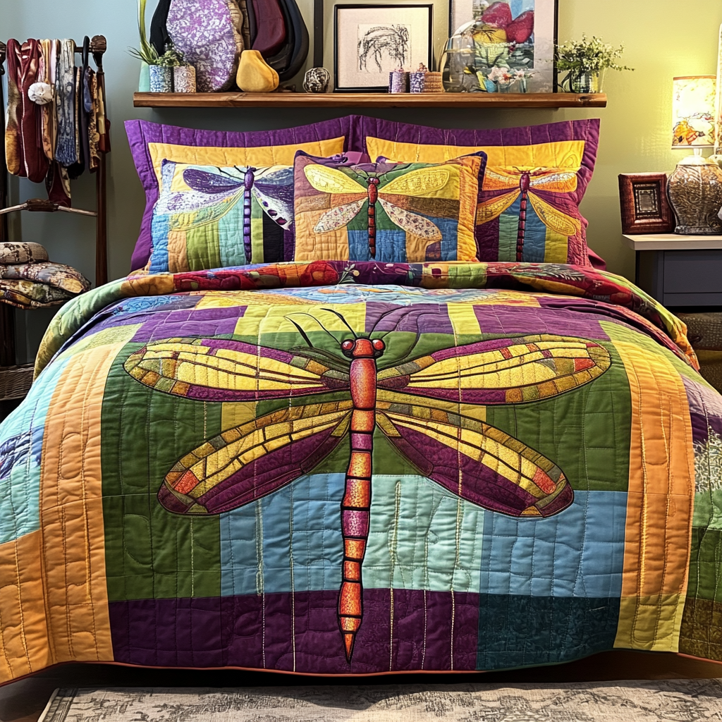 Colorful Flight Quilted Bedding Set Comfortable Microfiber Bedding Set for Everyday Use