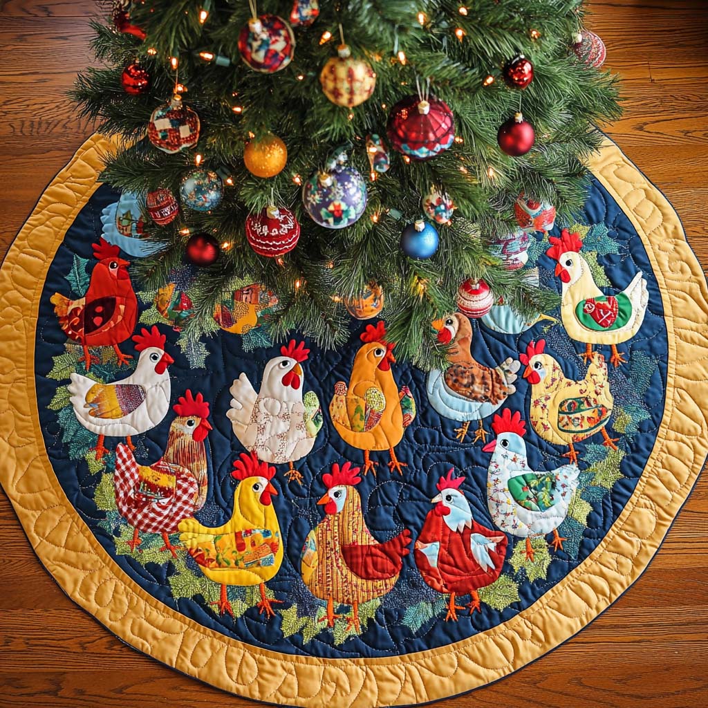 Colorful Flock Christmas Quilted Tree Skirt Holiday Living Room Decor