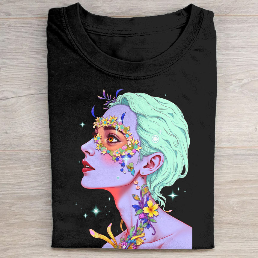 Colorful Floral Face Art Women_s T-Shirt Creative Merch Best Gift For Women