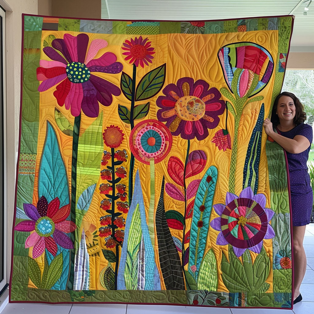 Colorful Flower Fields Quilted Blanket Best Christmas Gifts