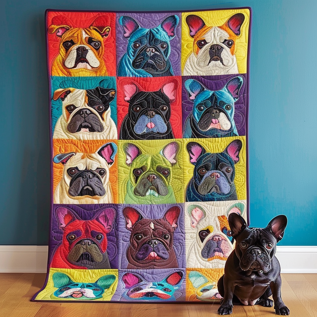 Colorful French Bulldog Quilted Blanket Frenchie Lovers Gifts