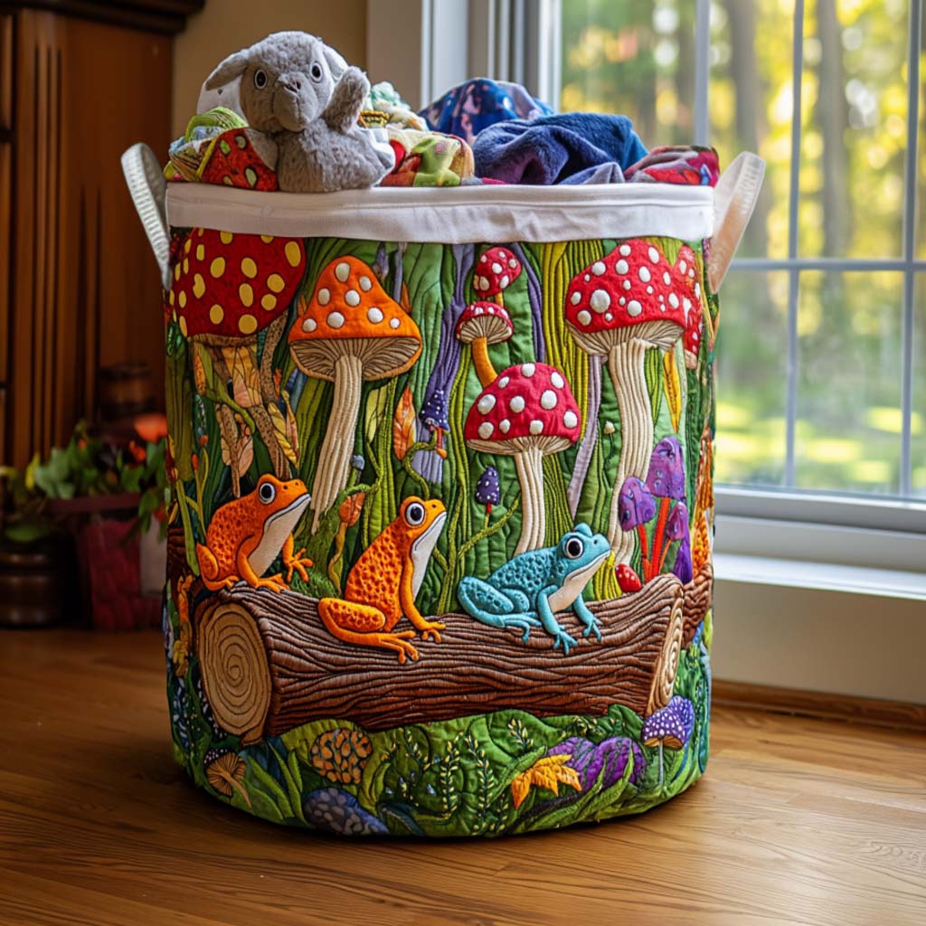 Colorful Frogs Quilted Laundry Basket Perfect Gift For College Dorm