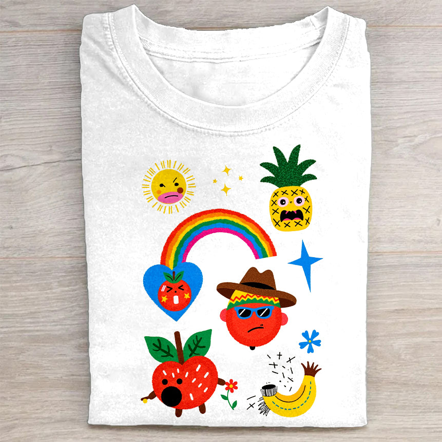 Colorful Fruit And Rainbow Graphic T-Shirt Fun Merch Best Gift For Summer Lovers