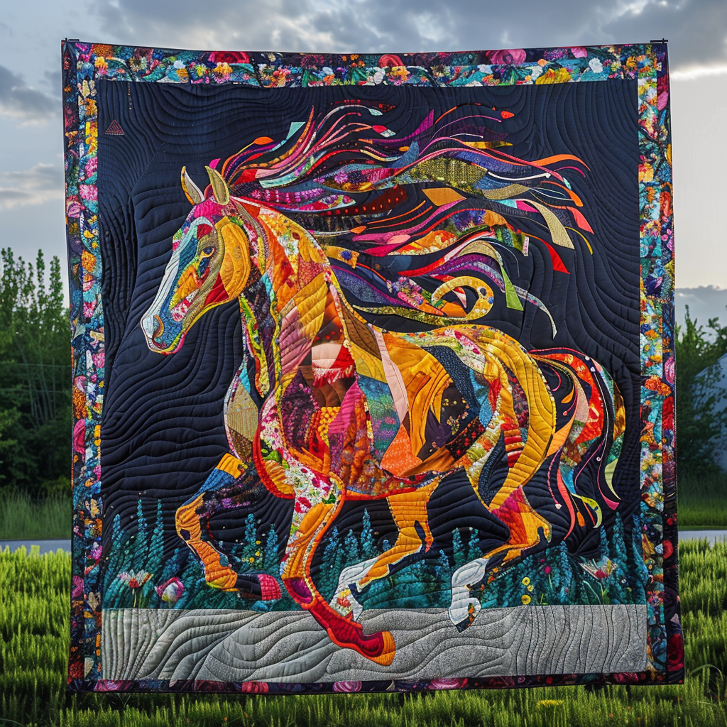Colorful Galloping Horse Quilted Blanket Horse Christmas Presents