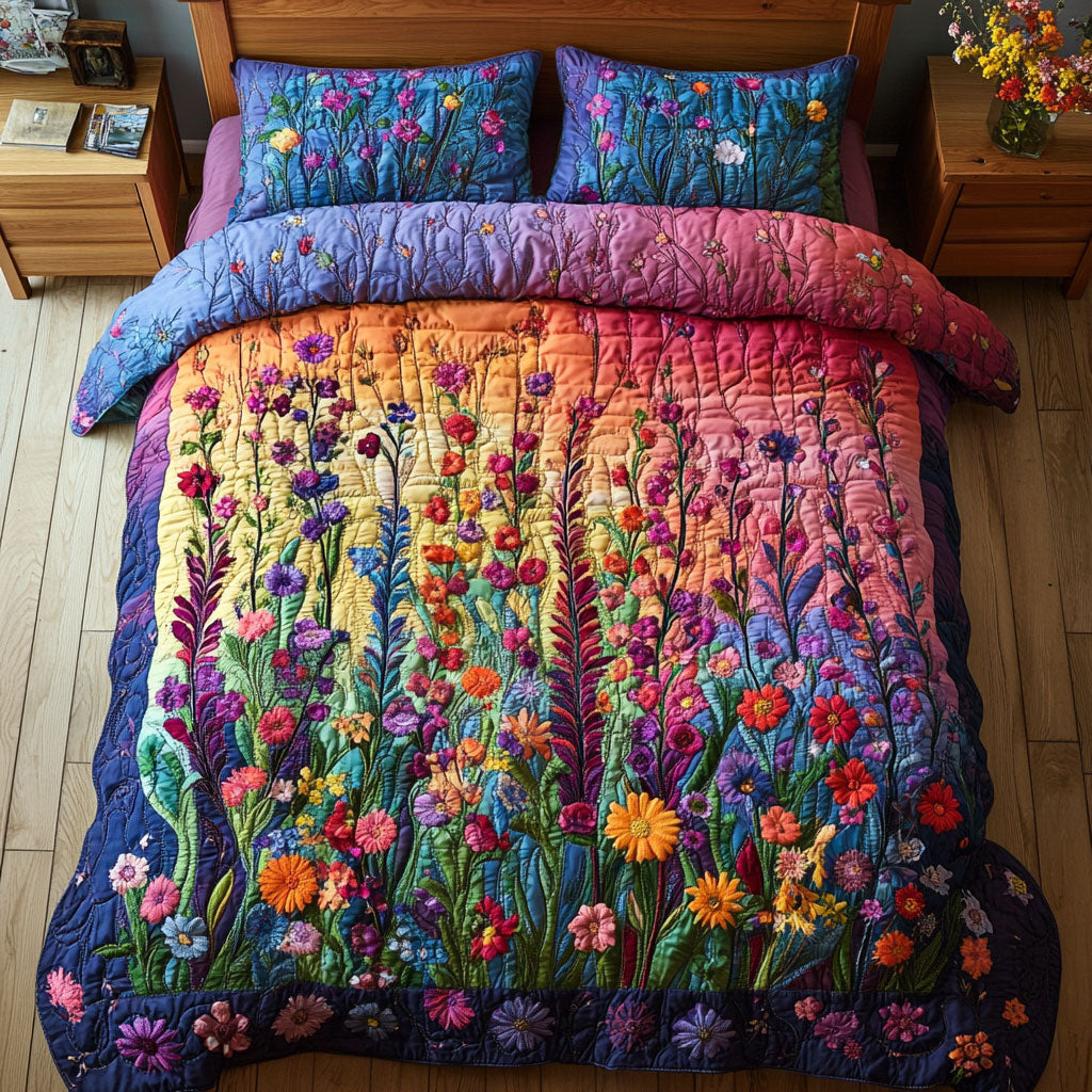 Colorful Garden Quilt Bedding Set Full Size Bed Set Bright Christmas Gift for Women