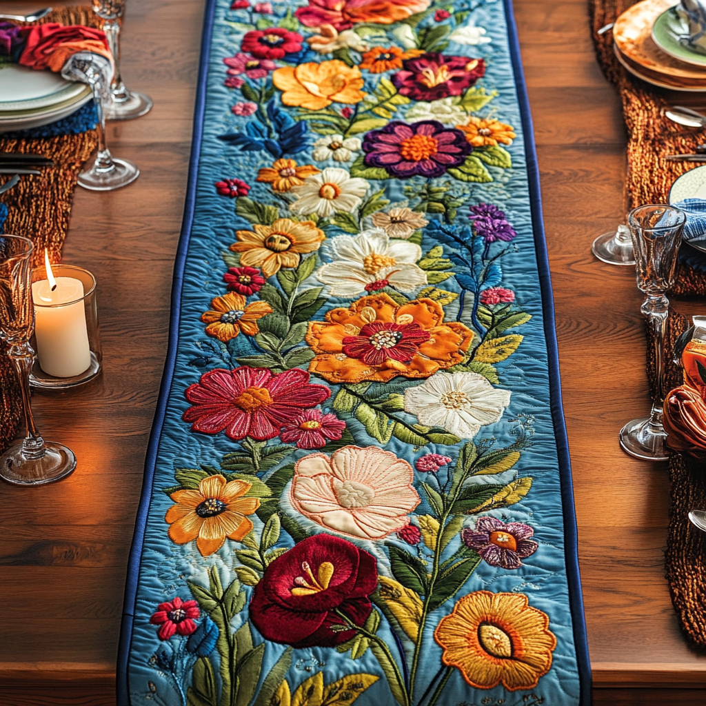 Colorful Garden Quilted Table Runner Dinner Table Decor Ideas Daisy Related Gifts