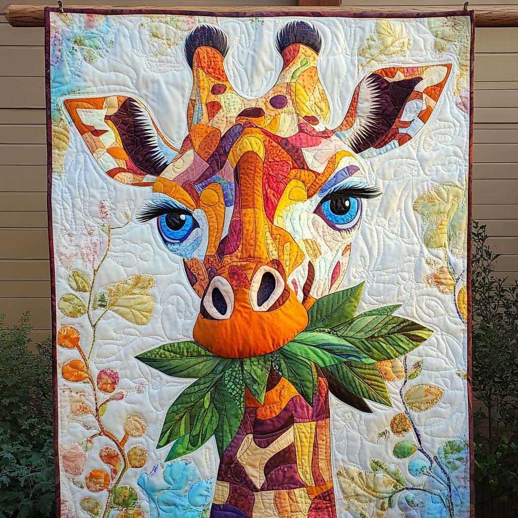 Colorful Giraffe Grazing Quilted Blanket Presents For Giraffe Lovers