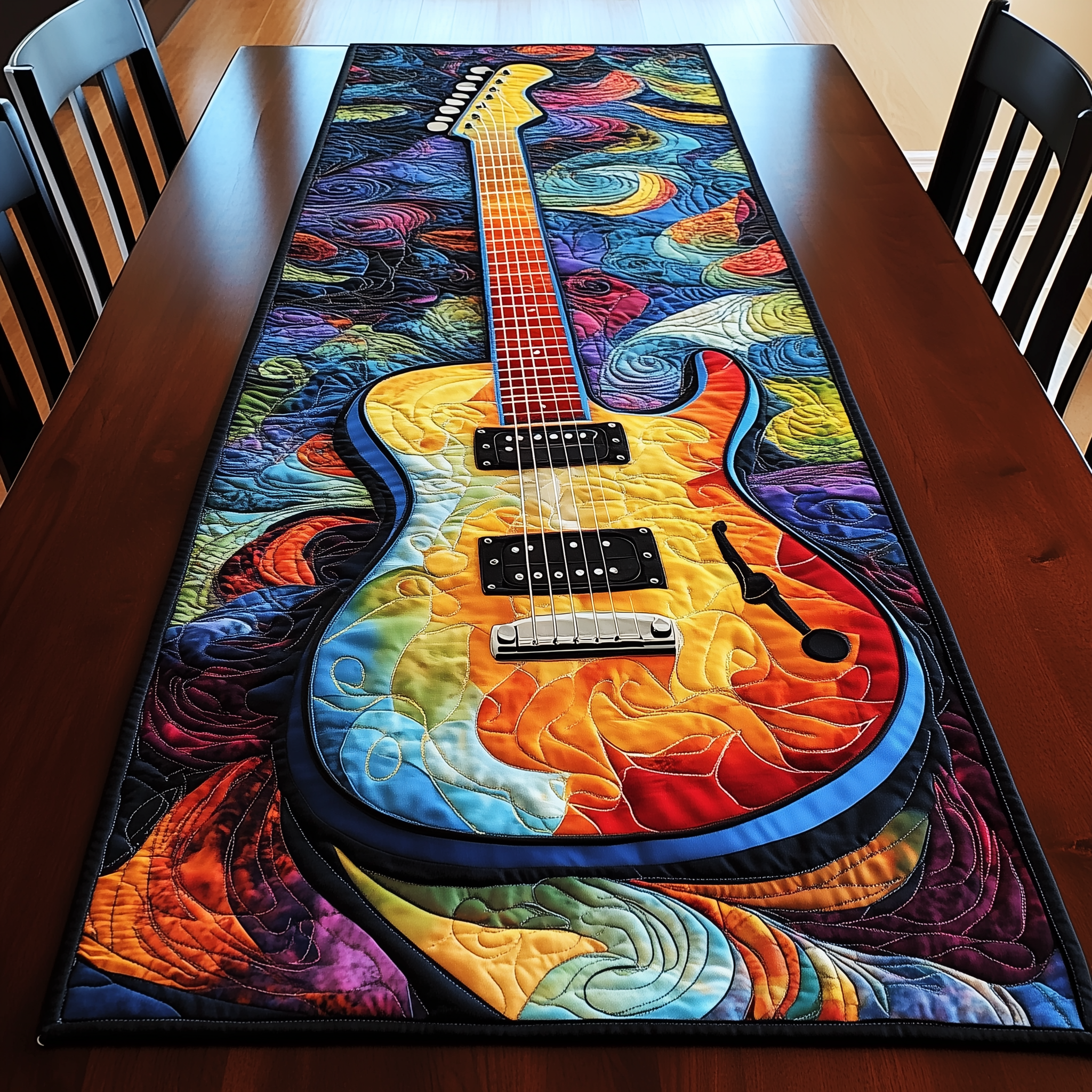 Colorful Guitar Quilted Table Runner Best Christmas Xmas Gifts For Guitar Players