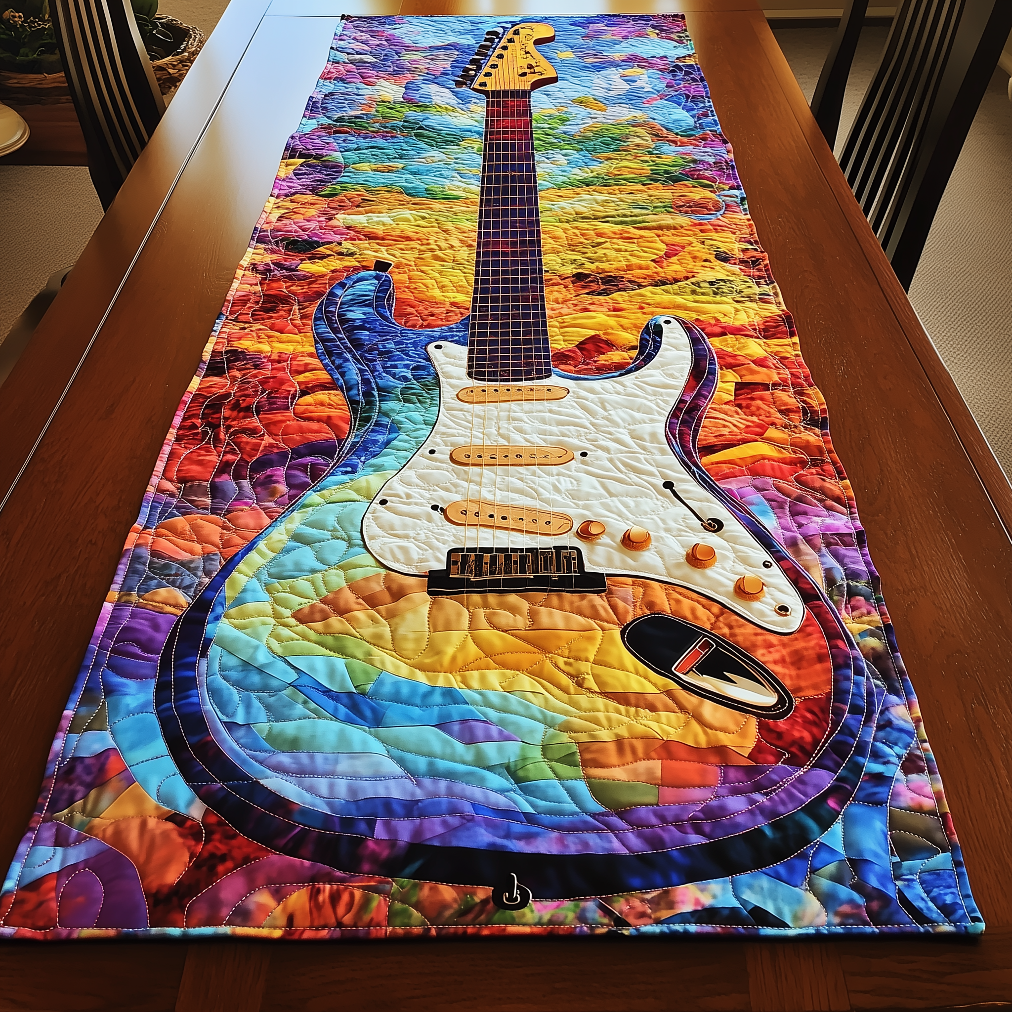 Colorful Guitar Quilted Table Runner Dining Table Runner Merchandise Decorations Guitar Gifts