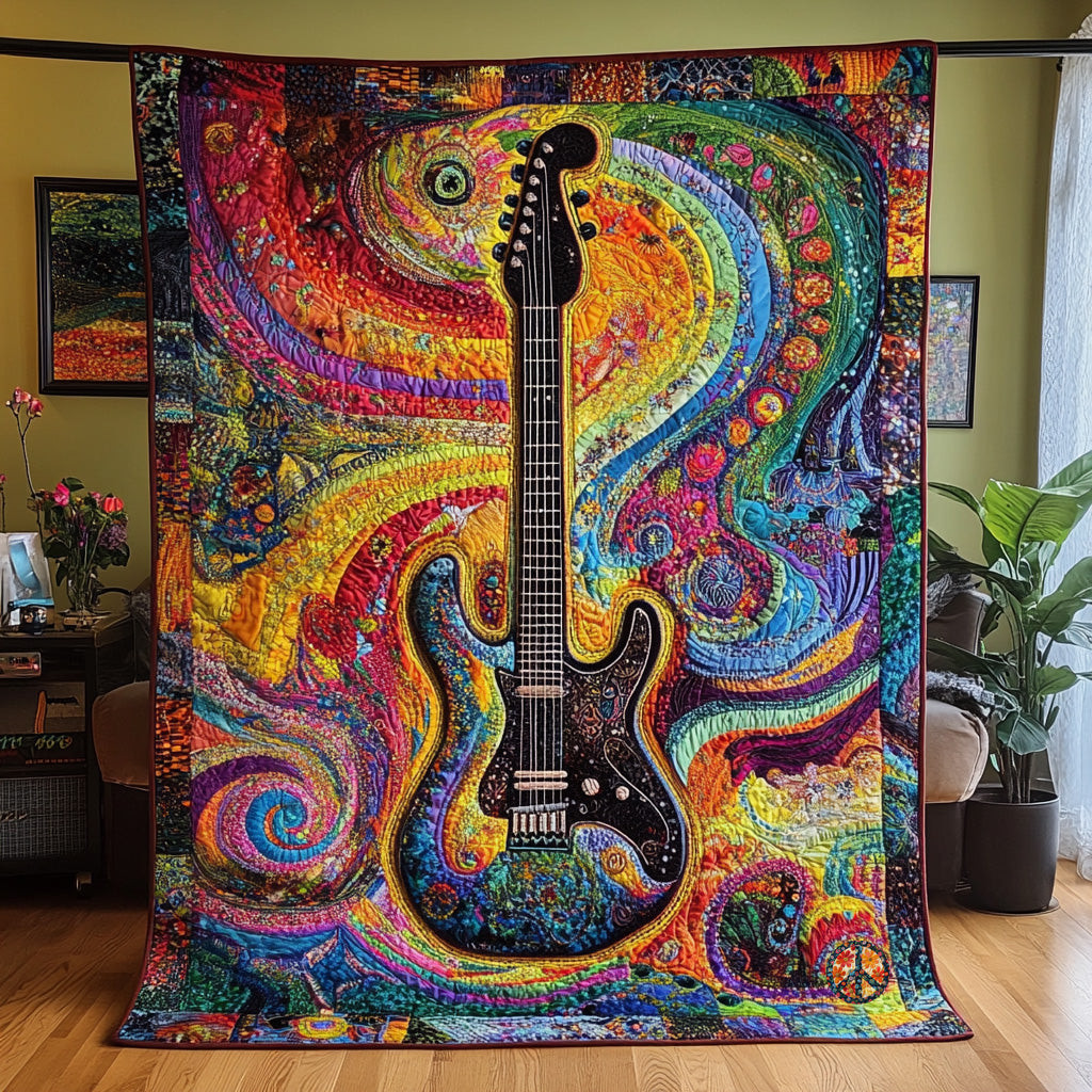Colorful Guitar Unique Holiday Christmas Quilt Blanket Gifts For Guitar Players