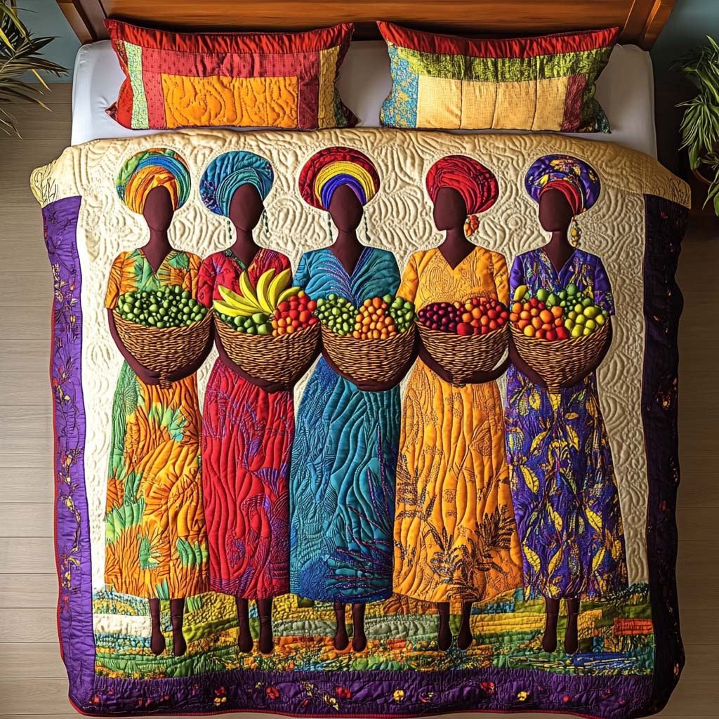 Colorful Harvest Beauty Quilted Bedding Set Duvet Cover Bed Sheet Set African American Gifts For Her