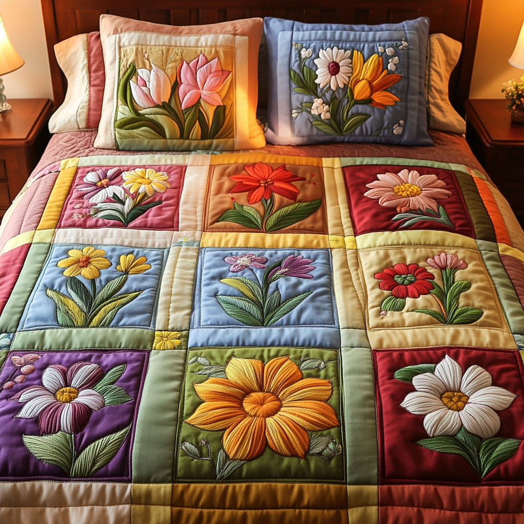 Colorful Harvest Quilted Bedding Set Luxury Bed Sheet Gift Set for Ultimate Comfort