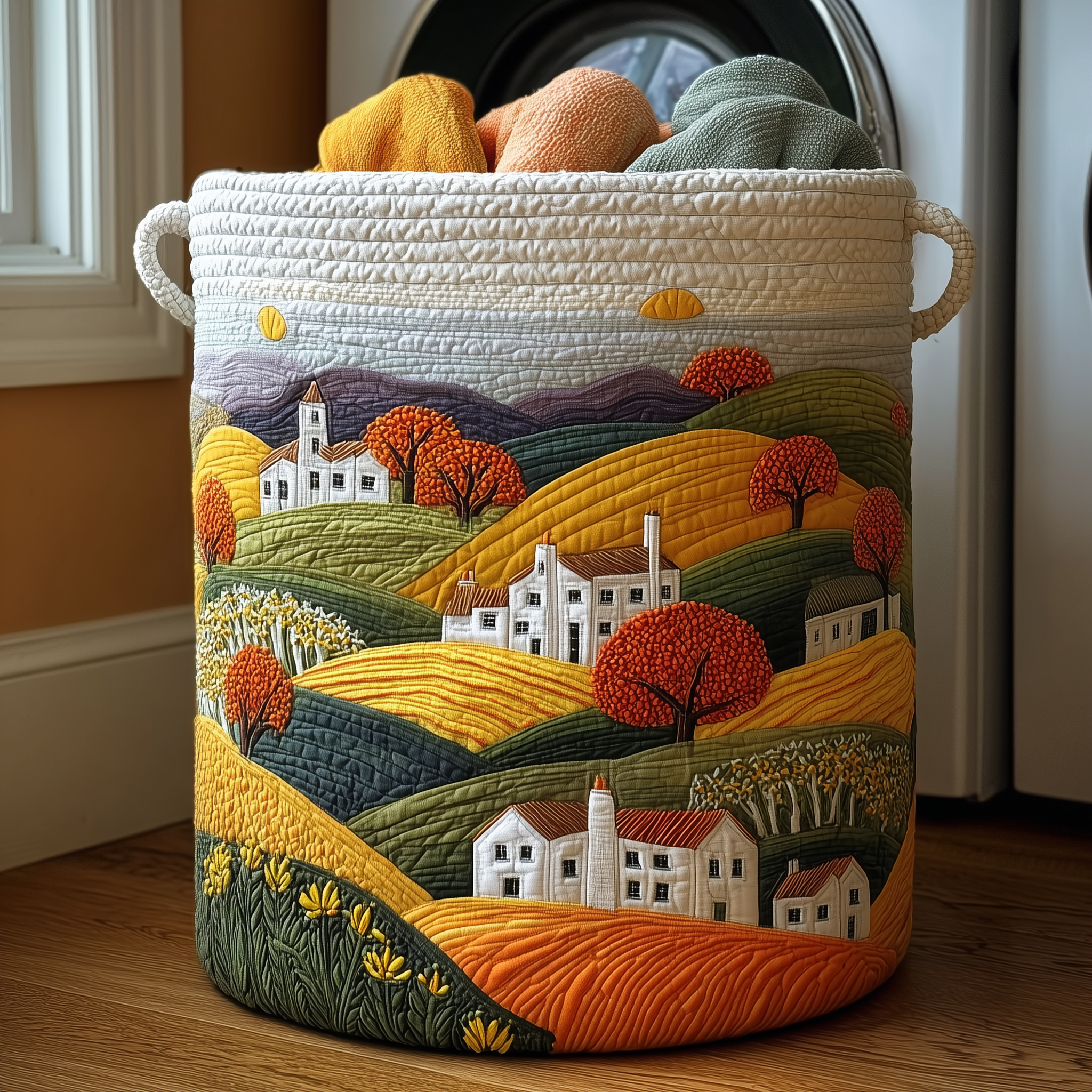 Colorful Hills Quilted Laundry Basket Excellent Gift For Her